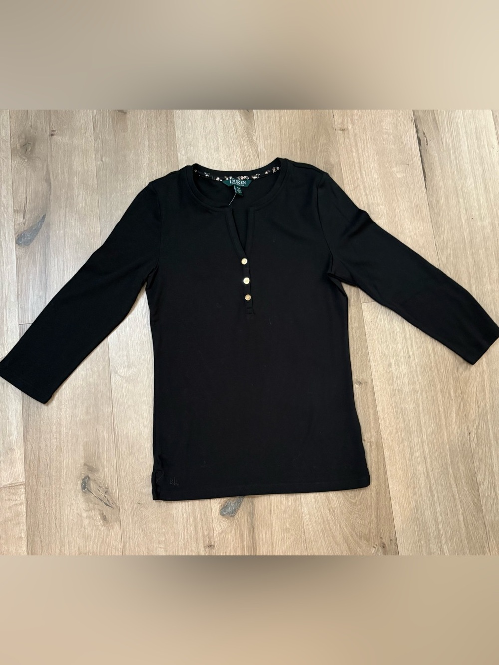 NWT Women’s Lauren Ralph Lauren Basic Black Cotton Blend Top - Size S/P